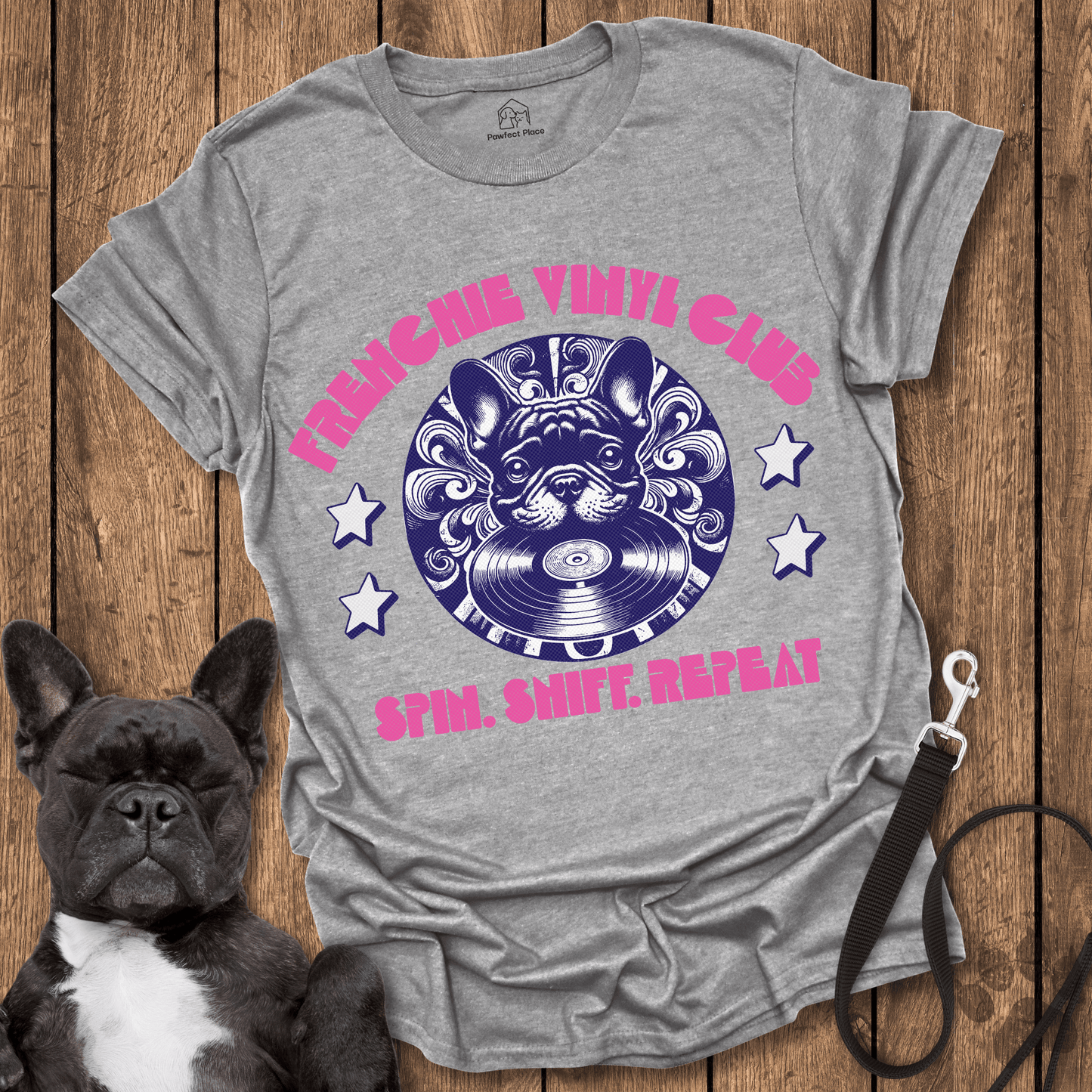 Frenchie Vinyl Club, Spin Sniff Repeat - Dog Shirt - PawfectPlace