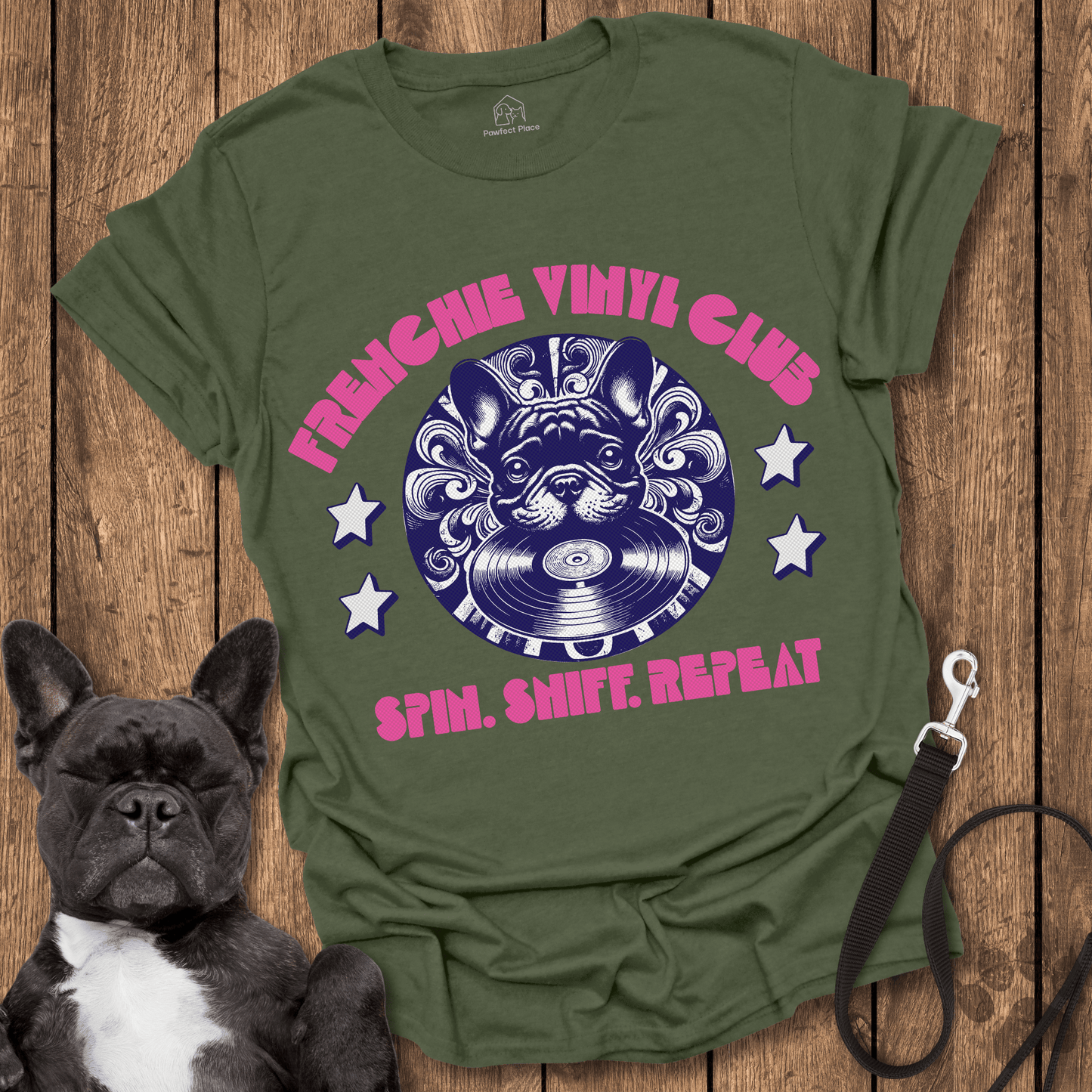 Frenchie Vinyl Club, Spin Sniff Repeat - Dog Shirt - PawfectPlace