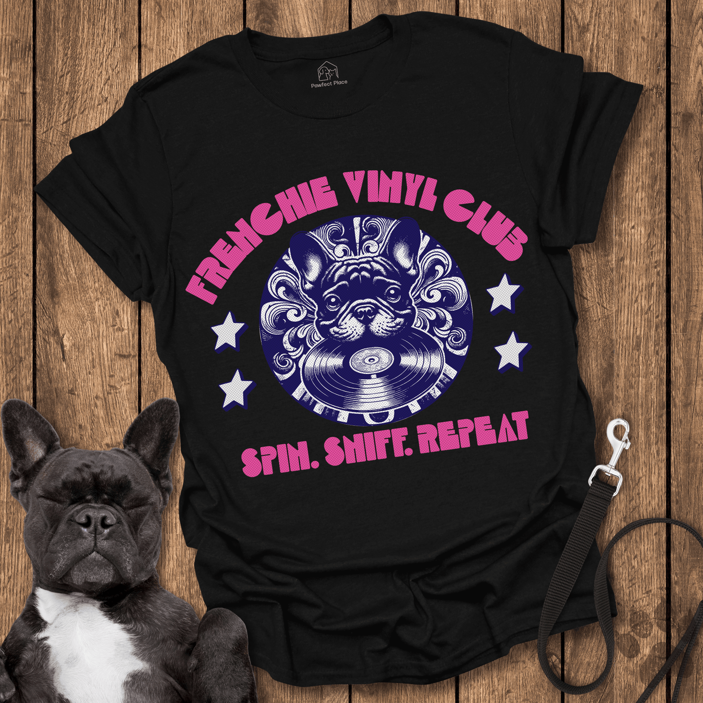 Frenchie Vinyl Club, Spin Sniff Repeat - Dog Shirt - PawfectPlace